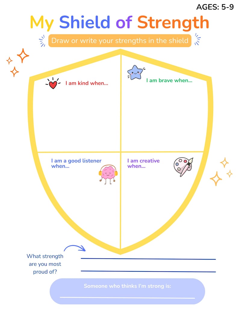 My Shield of Strength Printable Worksheet | Strengths Activity for Kids ...