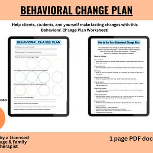 Werkblad gedragsveranderingsplan | CGT-hulpmiddel voor tieners en volwassenen | Therapiehulpmiddel pdf | Afdrukbare doelen geestelijke gezondheid stellen