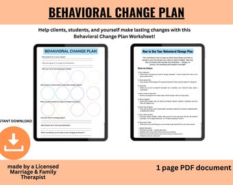 Behavioral Change Plan Worksheet | CBT Counseling Tool for Teens and Adults | Therapy Resource PDF | Mental Health Goal Setting Printable