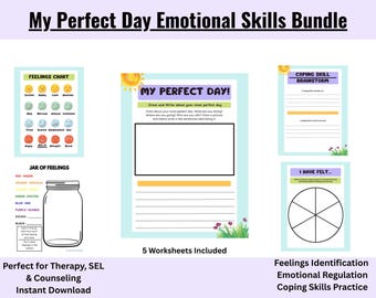 My Perfect Day Emotional Skills Bundle | SEL Emotional Regulation for Kids | Feelings Identification & CopingCounseling Printable (5 Pages)