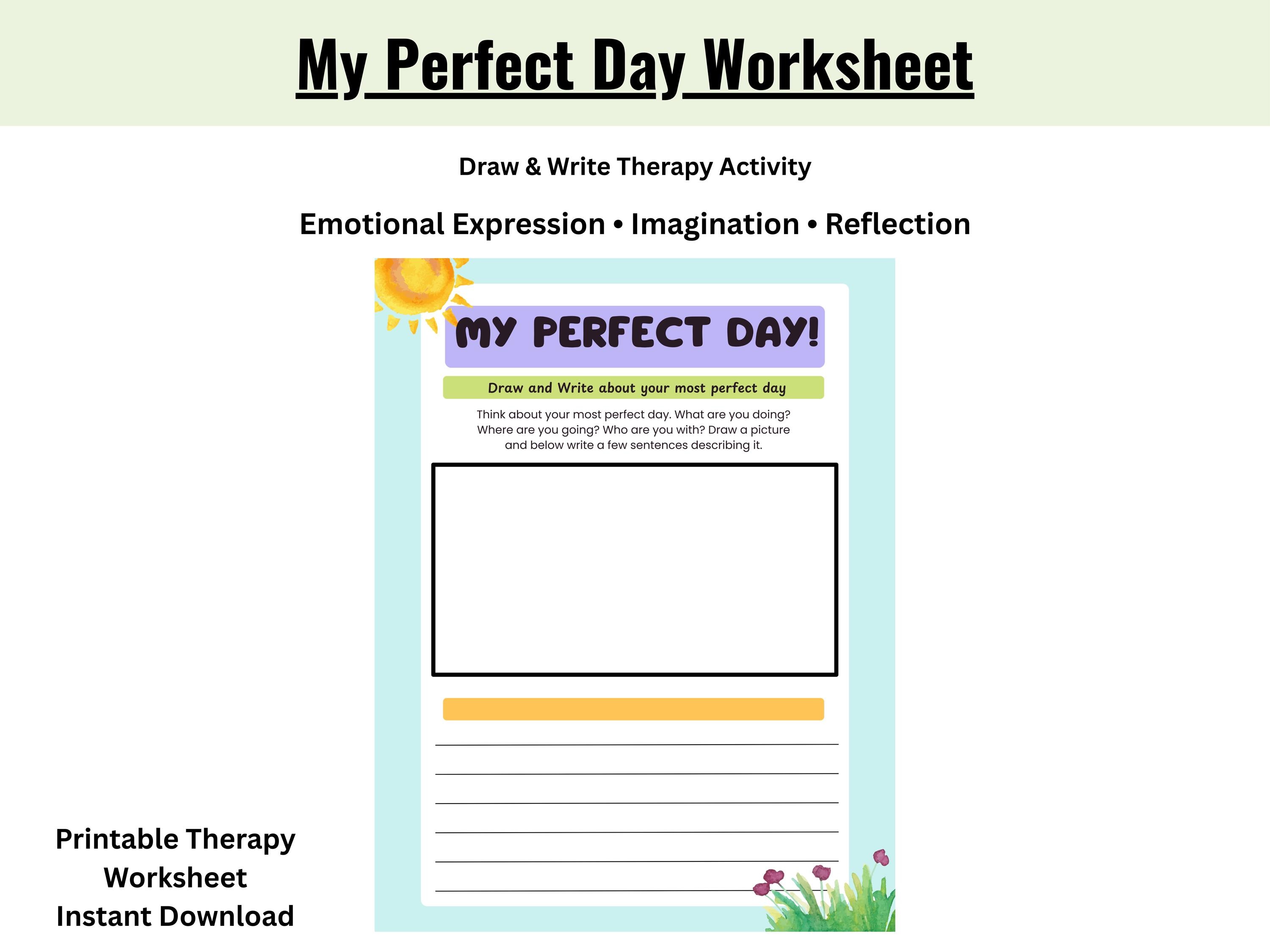 Perfect Day Exerc My Perfect Day Worksheet for Kids | Draw & Write Therapy Activity | SEL ...
