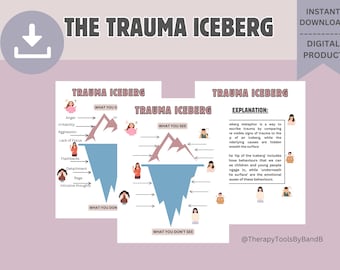 Trauma Iceberg Worksheet | Therapist and Counselor Mental Health Resource | Teen and Young Adult Emotion Regulation Tool Digital Download