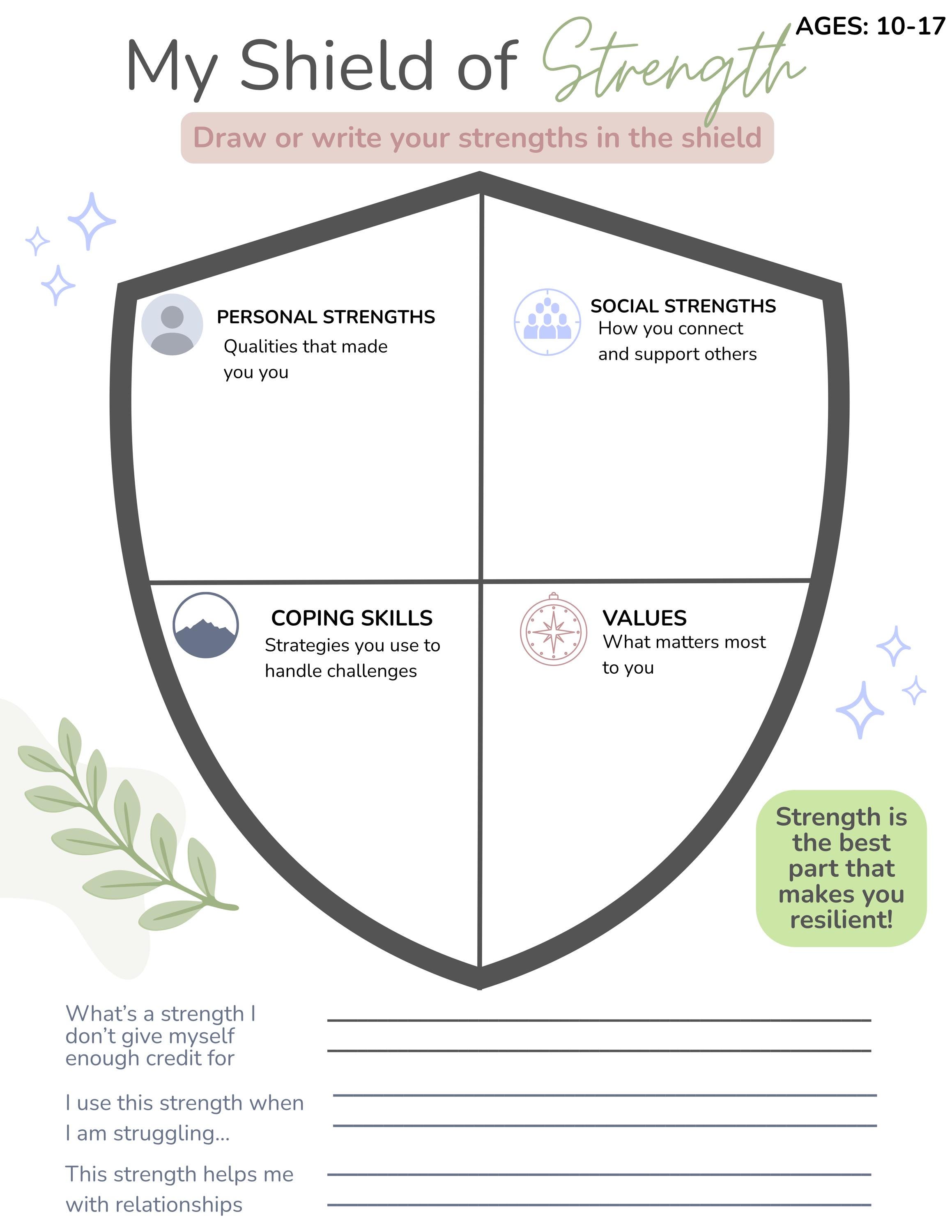 My Shield of Strength Printable Worksheet | Strengths Activity for Kids ...
