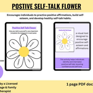 Positive Self Talk Flower Printable – Self-Esteem & Affirmation Worksheet for Kids, Teens, Therapy, Counseling, SEL, Homeschool