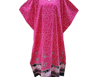 Floral Batik Cotton Kaftan Maxi Dress, Swim Cover-Up