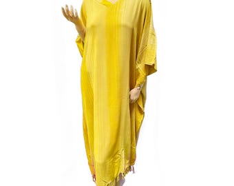 Handmade Stripey Batik Kaftan: Vibrant Ethnic Long Dress