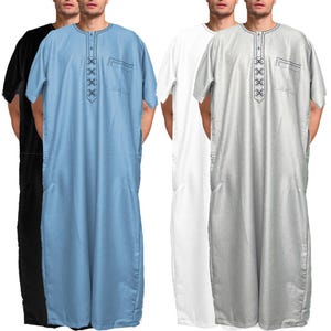 Men's Moroccan Thobe Short Sleeve | Lightweight Summer Kaftan Islamic Jubba