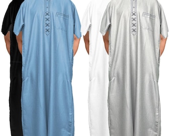 Men's Moroccan Thobe Short Sleeve | Lightweight Summer Kaftan Islamic Jubba