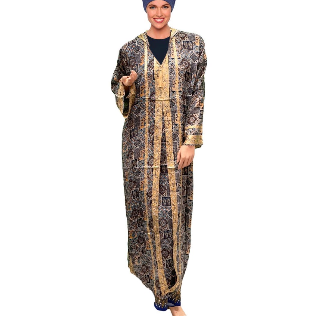 Maxi Abito Stile Dubai, Caftano Farasha In Nidah E Chiffon Con Maniche A Campana, Floreale, Lunghezza Intera - Foto 6