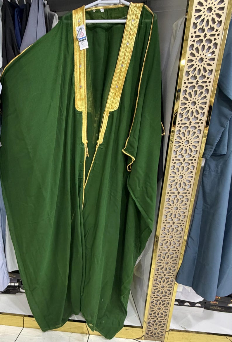 Thobe Rack Green Bisht Arabic Coat Cloack Jacket Gold Trim Tassels Men Robe ...