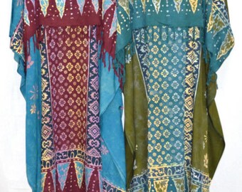 Handmade Batik Rayon Kaftan Dress – Plus Size Tassel Cover-Up