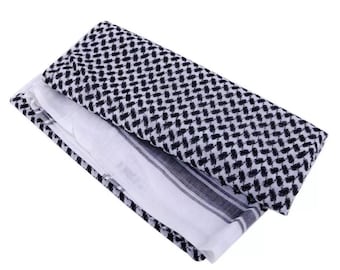 Palestinian Keffiyeh Scarf: Black & White Shemagh, Unisex 54.3"
