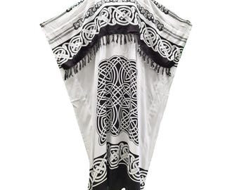 Hand-Drawn Celtic Kaftan – Rayon Freesize Plus Size Caftan