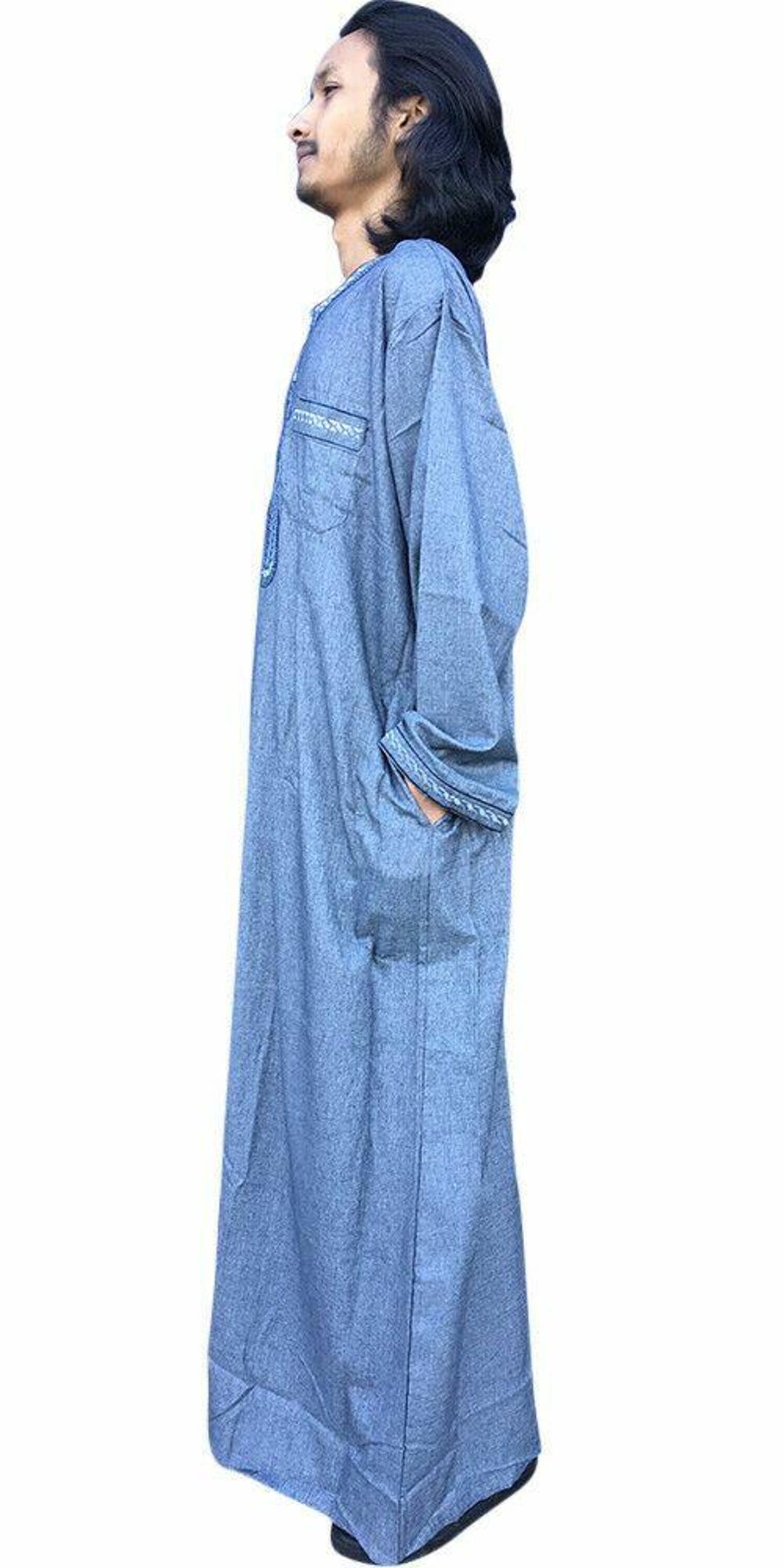 Mens Moroccan Thobe Long Sleeve Jubba Kaftan Islamic Robe Muslim ...