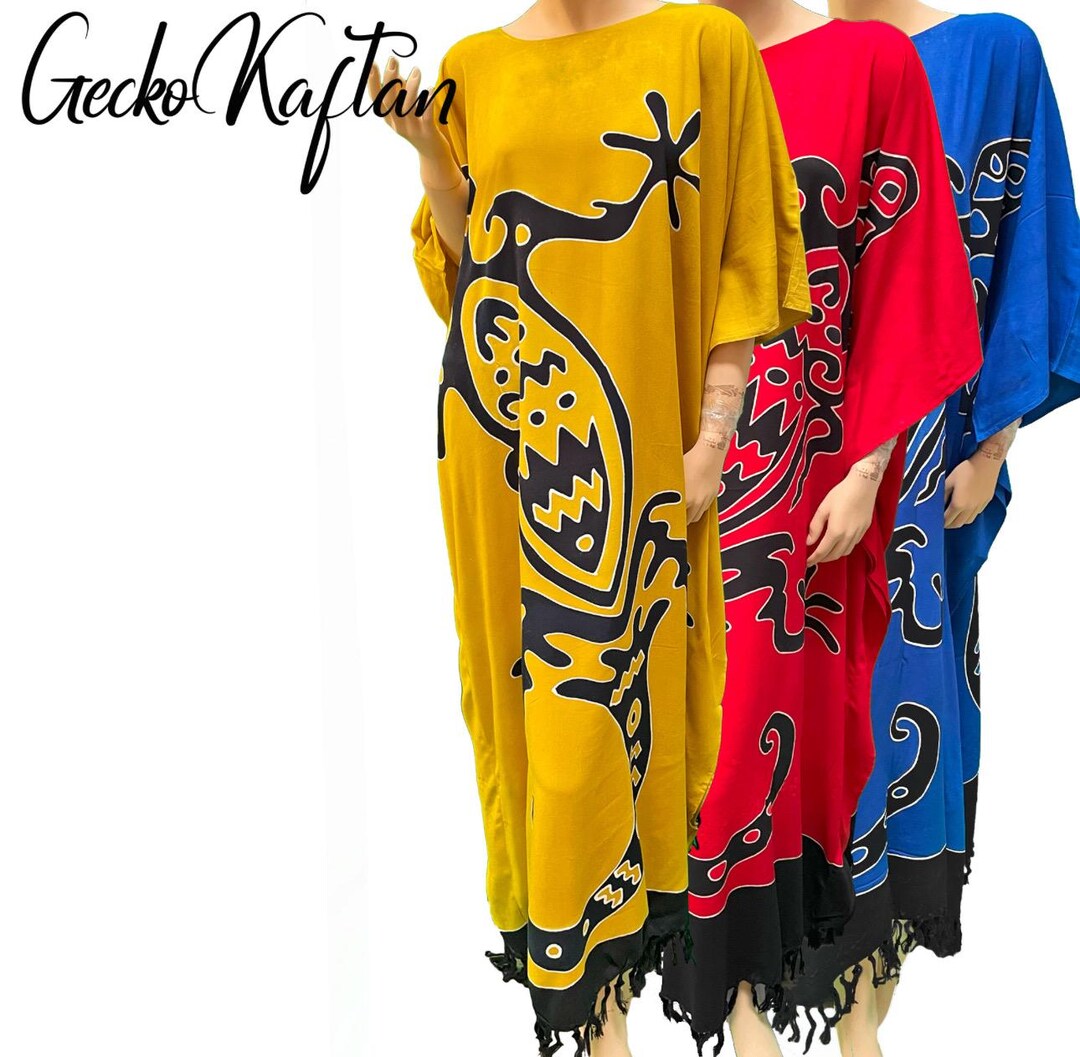 GECKO Lizard Buttersoft Hand Painted Batik Long Kaftan Dress - Freesize ...