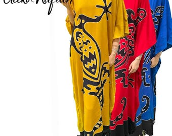 Gecko Batik Kaftan Dress - Hand-Painted Cotton Freesize Cover-Up