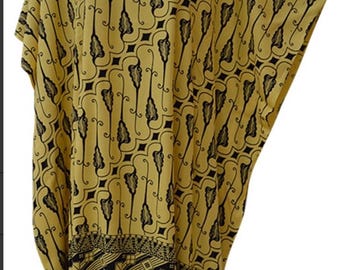 Handmade Rayon Batik Poncho Top: Tassels, Fits Plus Size
