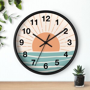 Retro Boho Clock Bohemian Sunset Wall Clock Retro Sunset Summer Vibes Hippie Decor Vintage Kitchen Summer Wall Art Vintage Vibe Retro Decor image 2