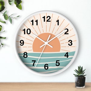 Retro Boho Clock Bohemian Sunset Wall Clock Retro Sunset Summer Vibes Hippie Decor Vintage Kitchen Summer Wall Art Vintage Vibe Retro Decor image 5