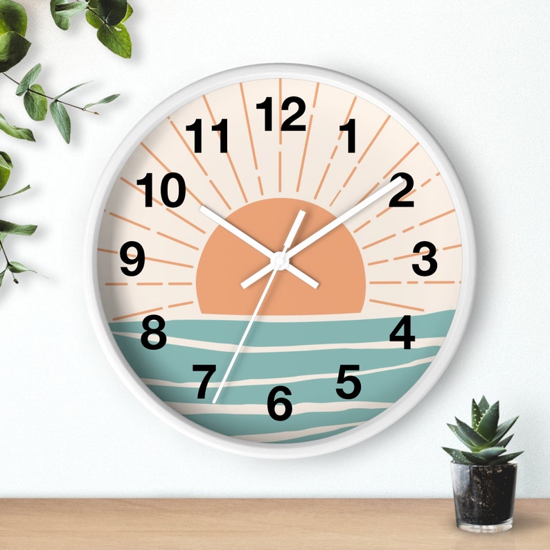 Retro Boho Clock Bohemian Sunset Wall Clock Retro Sunset Summer Vibes Hippie Decor Vintage Kitchen Summer Wall Art Vintage Vibe Retro Decor image 5