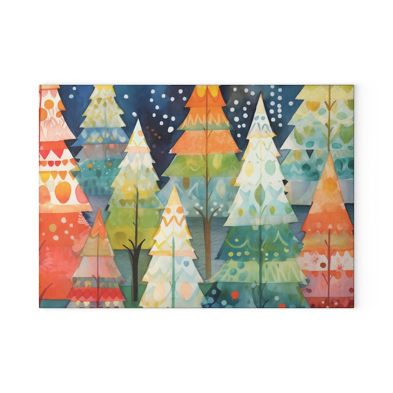 Christmas Tree Glass Cutting Board Colorful Tempered Chopping ...