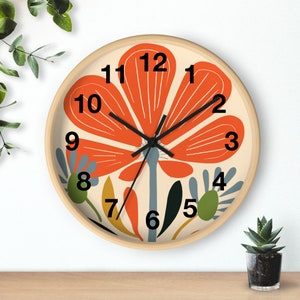 Orange Flower Clock Bold Flower Wall Clock Abstract Art Decor Wall Decor Kitchen Clock House Gift Floral Art Wall Clock Gift for Her