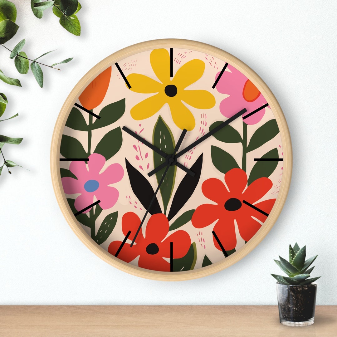Floral Wall Clock: Eclectic Abstract Art, Cheery Kitchen Decor - Etsy