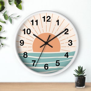 Retro Boho Clock Bohemian Sunset Wall Clock Retro Sunset Summer Vibes Hippie Decor Vintage Kitchen Summer Wall Art Vintage Vibe Retro Decor image 4