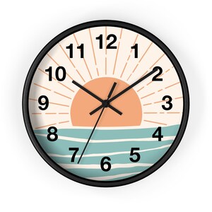 Retro Boho Clock Bohemian Sunset Wall Clock Retro Sunset Summer Vibes Hippie Decor Vintage Kitchen Summer Wall Art Vintage Vibe Retro Decor image 9