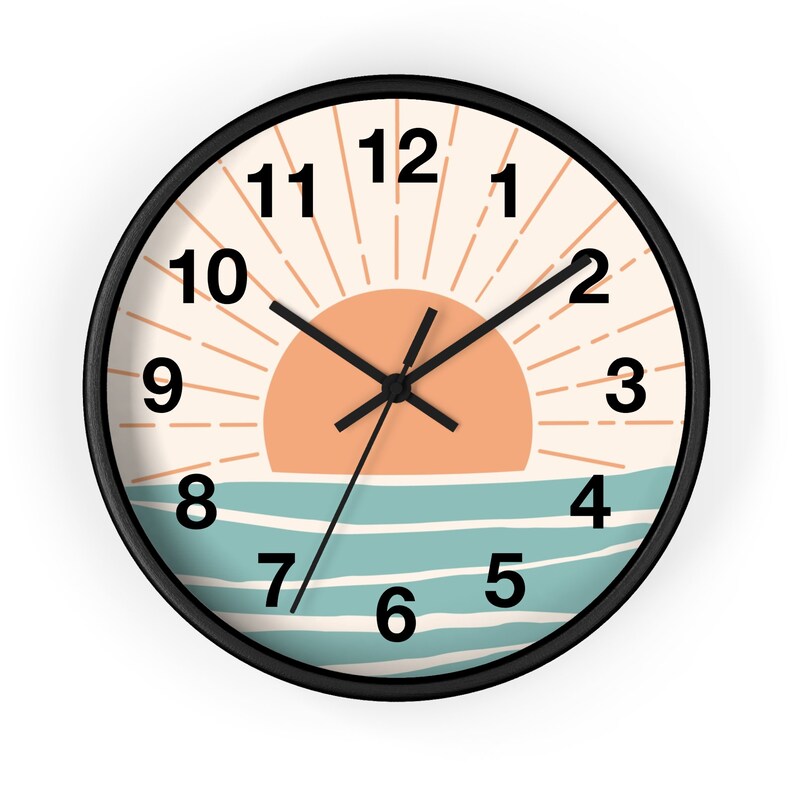 Retro Boho Clock Bohemian Sunset Wall Clock Retro Sunset Summer Vibes Hippie Decor Vintage Kitchen Summer Wall Art Vintage Vibe Retro Decor image 9
