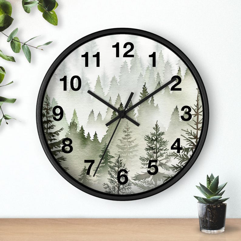 Misty Forest Wall Clock Misty Mountain Art Misty Pine Clock Mountain Valley Clock Mountain Decor Mountain Wall Art Scenic Mountain Clock image 4