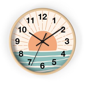 Retro Boho Clock Bohemian Sunset Wall Clock Retro Sunset Summer Vibes Hippie Decor Vintage Kitchen Summer Wall Art Vintage Vibe Retro Decor image 7