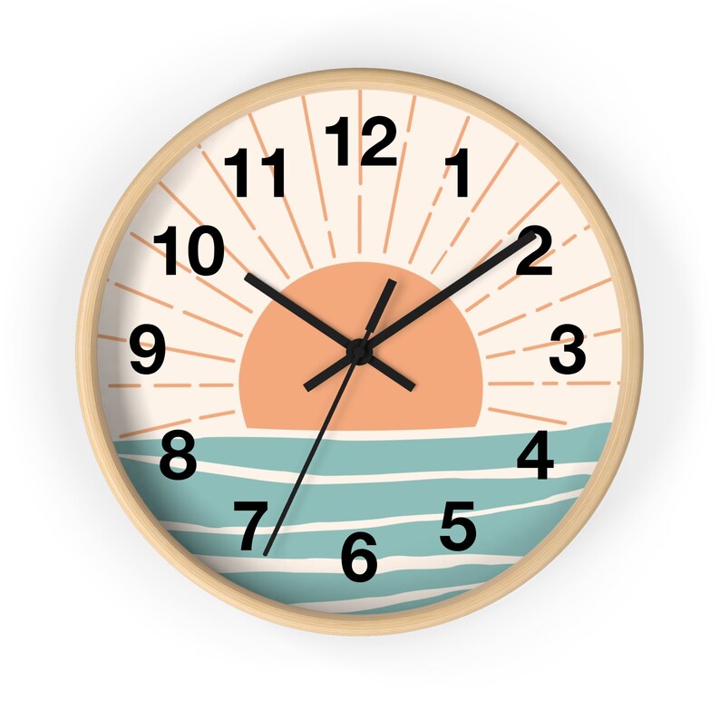 Retro Boho Clock Bohemian Sunset Wall Clock Retro Sunset Summer Vibes Hippie Decor Vintage Kitchen Summer Wall Art Vintage Vibe Retro Decor image 7
