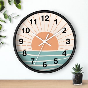 Retro Boho Clock Bohemian Sunset Wall Clock Retro Sunset Summer Vibes Hippie Decor Vintage Kitchen Summer Wall Art Vintage Vibe Retro Decor image 3