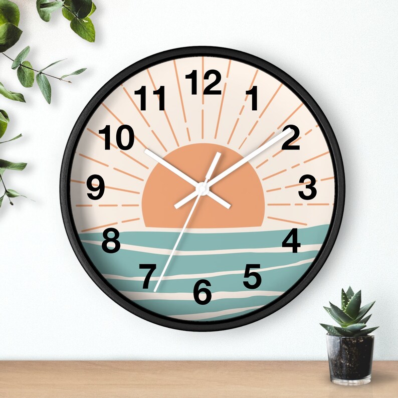 Retro Boho Clock Bohemian Sunset Wall Clock Retro Sunset Summer Vibes Hippie Decor Vintage Kitchen Summer Wall Art Vintage Vibe Retro Decor image 3