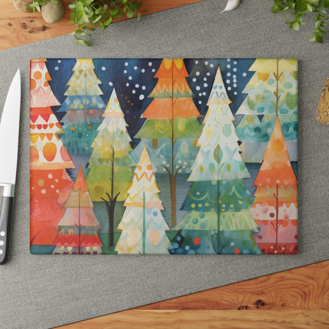 Christmas Tree Glass Cutting Board Colorful Tempered Chopping ...