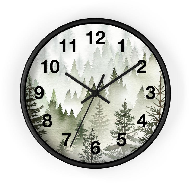 Misty Forest Wall Clock Misty Mountain Art Misty Pine Clock Mountain Valley Clock Mountain Decor Mountain Wall Art Scenic Mountain Clock image 5