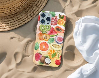 Watercolor Summer Fruits Collage Phone Case, Feminine and Fruitful Aesthetic, Cute Iphone Case, Trendy Case iPhone 15 14 13 12 11 Pro Max