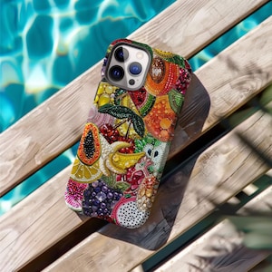 Vintage Mosaik Charms Obst Handyhülle, Kunst Süß, Sommer Trendy iPhone Hülle, Kirsche Handyhülle, kompatibles iPhone 15 14 13 12 11 Pro Max