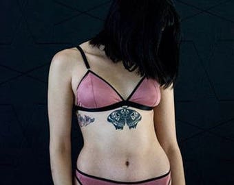 bralette Bra in soft pink velvet   no padding - Satisfaction