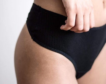 black cotton brief thong panties  underwear  -  brief culotte  Ivy