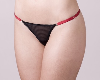 Adjustable Thong made in tulle with red endings