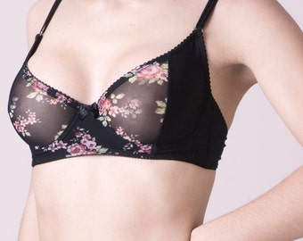 Lingerie bra Black Flowered Tulle and Lycra