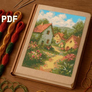 European Village Cross Stitch Pattern: Cottagecore Embroidery (PDF Download