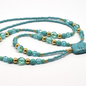 teal beaded lanyard | howlite and glass beads | choice of ID holder | magnetic clasp option