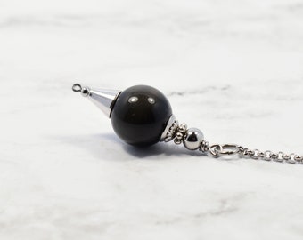 rainbow obsidian pendulum, with stainless steel chain, for dowsing or energy work