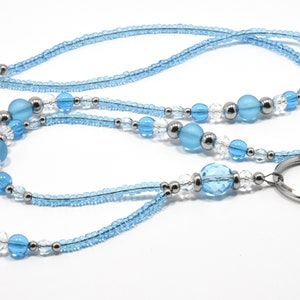 Blue Glass Beaded Lanyard Handmade ID Badge Holder with Magnetic Clasp