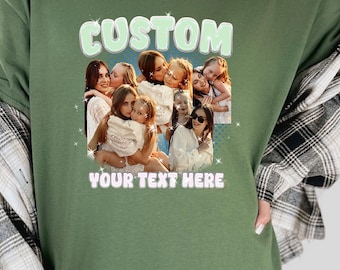 Custom Gildan5000® Photo Mama Shirt with Kids Faces,Personalized Mother’s Day Gift from Children,Retro Bootleg Mom Tee,Birthday Gift for Mom