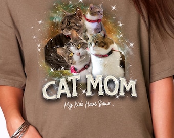 Custom Gildan 5000® Pet Photo Shirt for Dog Mom,Personalized Cat Portrait Tee,Pet Memorial Gift,Vintage Bootleg PetShirt,Pet Lover Gift Idea