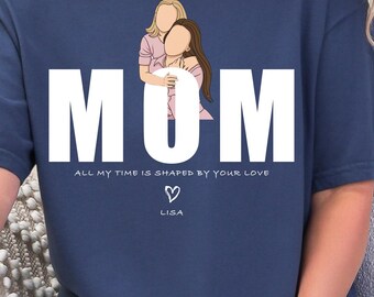 Custom Mom Portrait Shirt, Kids Names Tee for Mother, Gift from Children, Mother’s Day Shirt, Wife Birthday Gift, Vintage Style Photo Tee